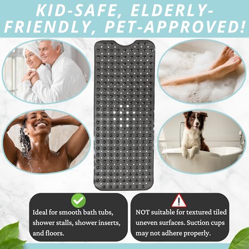 ENKOSI Bath Mat - Large Non Slip Bathtub & Shower Mat - Extra Long 40 x 16 Inch Bathroom Mats for Tub Nonslip Anti Slip Bathmats (40x16 Charcoal 1-Pack) - color: Charcoal