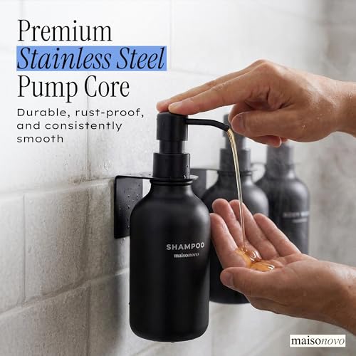 Shampoo and Conditioner Dispenser Wall Mounted Set of 3 Black - No Drill Shower Soap Dispenser for Bathroom Refillable - Spa Hotel Style Accessories by MaisoNovo - color: Black Set of 3
