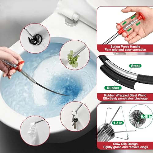 Drain Auger 25ft, Drain Clog Remover with Drill Adapter, Flexible Plumbing Snake for Kitchen, Bathroom & Shower, Manual or Drill Powered Drain Snake - size: 25ft Drain Auger + Tool Kit