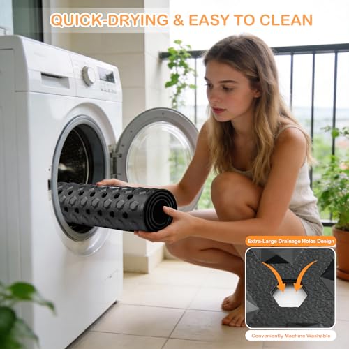 Yimobra Bathtub Mat Non Slip, 34.5"X15.5" Long Shower Mat for Inside Shower, Machine Washable Bath Mat with Drain Holes & Strong Suction Cups, Soft on Feet, Bathroom Essentials, Black - color: Black, size: 34.5 X 15.5 Inch