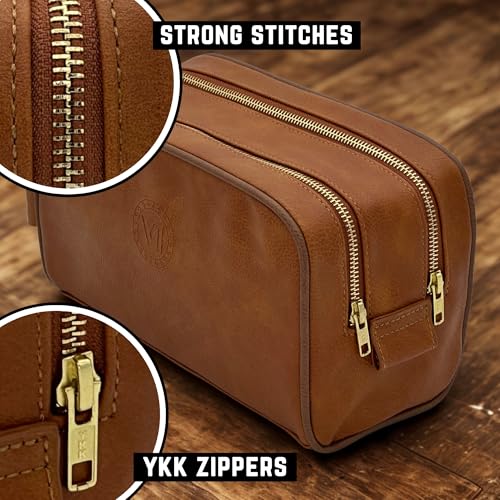 Mens Toiletry Bag, Premium PU Leather Travel Kit, Metal Zippers & Bottom Studs, Velvet Dust Bag & Shape-Retention Packaging – Gift Ready For Groomsmen, Anniversary, Birthday Gifts/CARAMEL BROWN - color: CARAMEL LIGHT BROWN
