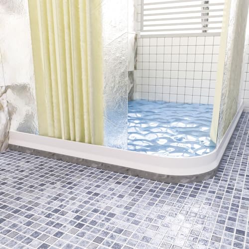 Raycity 3" High Shower Threshold Water Dam 59 IN Collapsible Shower Water Splash Guard for Curbless Shower Threshold Barrier Water Stopper for Wet and Dry Separation Bathroom and Kitchen (White) - color: White, style: 59 inch