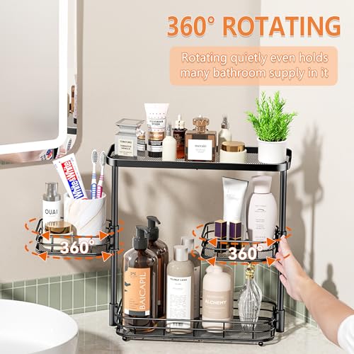 VITVITI 3 Tier Bathroom Organizer Countertop, Metal Wire Bathroom Counter Vanity Organizer Storage, Mesh Bath Room Sink Kitchen Shelf Rack with 360 Rotating Basket, Black - color: 3 Tier Rotating Black