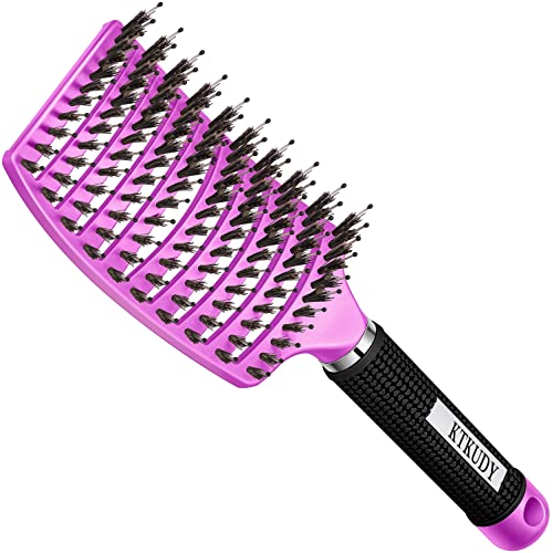 Detangling Brush Boar Bristle Hairbrush for Adult & Kids Wet or Dry Hair - KTKUDY Detangler Hair brush Getting Knots Out without Pain - Adds Shine and Makes Hair Healthier Purple - black handle - color: Purple - black handle