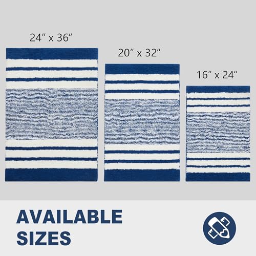 CozeCube Bath mats for Bathroom Non Slip, Fluffy Absorbent Microfiber Bath mat Washable, Aesthetic Bathroom Rugs, Cute Navy Blue Striped Bath mat, Navy Blue, 32" x 20" - color: Stirped-dark Blue, size: 2'8" x 1'8" (Rectangular)
