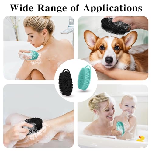 2 Pack Silicone Body Scrubber with Loofah Exfoliating Soft Body Shower Scrubber for Body, 2 in 1 Bath and Shampoo Wash Brush for Skin Exfoliation Men Women (Green&Black) - size: Green&Black