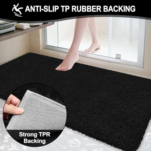 Bathroom Rugs 60"x24", Fluffy Soft Thick Absorbent Bath Mat Rubber Backing Quick Dry, Machine Washable Bath Mats for Bathroom Tub, Floor, Shower, Bedroom Home Decor Accessories, Black - color: Black, size: 60" x 24"