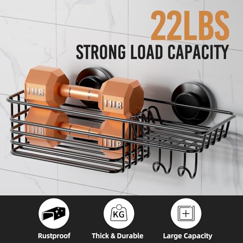 LEVERLOC Suction Cup Shower Caddy, Black Bathroom Shelf Shower Organizer With Hook And Soap Holder, No Drill Bathroom Caddy - color: 1 X Black