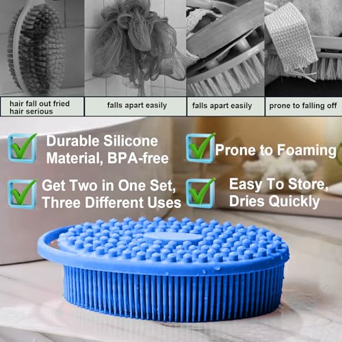Silicone Body Scrubber – Dual-Sided Silicone Loofah for Shower, Soft Exfoliating Body Bath Shower Scrubber Loofah Brush Easy-to-Clean for Sensitive Kids Women Men All Kinds of Skin, Set of 2 - color: Navy Blue and Pink