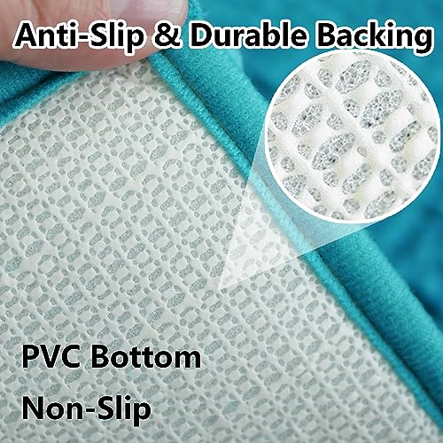 Bathroom Rugs Chenille 3-Piece Extra Soft and Absorbent Shag Bathroom Rugs, Machine Wash Mat, Strong PVC Non-Slip Underside, Plush Carpet Mats (Turquoise) - color: Turquoise, size: 2'8" x 1'8" (16x24"+20x32"+20x20"U shape）