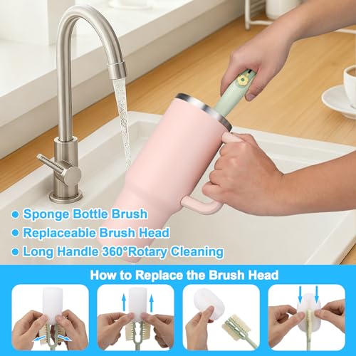 XANGNIER 5 in 1 Bottle Cleaning Brush Set,Multifunctional Water Bottle Brush and Straw Cleaner Brush,Cleaning Tool Kit for Owala/Stanley/Yeti/Simple Modern Tumbler Cup Accessories,Kitchen Gadgets - size: 7 pack