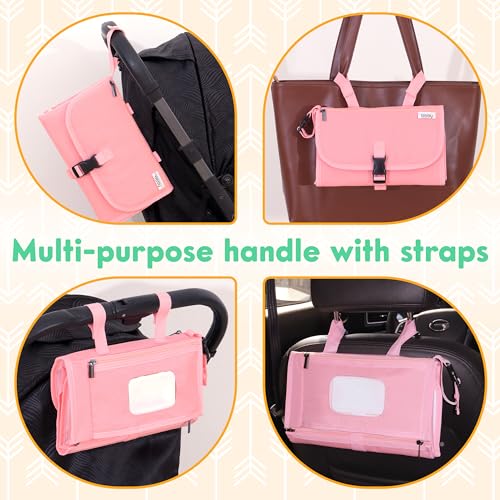Kopi Baby Portable Diaper Changing Pad - Baby Diaper Changer Travel Bag with Wipes Pocket, Smart Design Portable Changing Mat, Infant Travel Station Kit, Gift for Newborn Girl & Boy - Pink, Premium - color: Pink, size: Premium