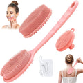 Silicone Face & Back Scrubber Set, Manual Face & Body Scrubber Exfoliator with Soft Bristles and Non-Slip Handle, Back Brush Bath Brush with 2 Detachable Brush Heads(3PCS Pink Set) - color: 3*pink Set