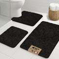 GORILLA GRIP Bathroom Rug Sets 3 Piece, Bath Mat Set and Oval Toilet Base with Rubber Backing, Plush Absorbent Shaggy Chenille Washable Mats, Includes 24x19.5, 24x17 and 30x20 Inch Rugs, Black - color: Black, style: 24"x19.5" + 24"x17" + 30"x20" - 3 Pack