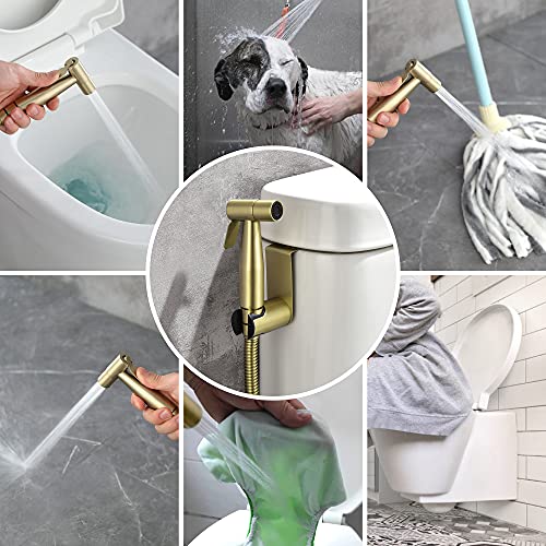 SHAMANDA Handheld Bidet Sprayer for Toilet, Stainless Steel Baby Cloth Diaper Sprayer Kit, Bathroom Toilet Bidet Attachment Set for Bathing Pets Feminine Hygiene, Brushed Gold BDS01-3 - color: Brushed Gold, style: Cold Water Mode Only