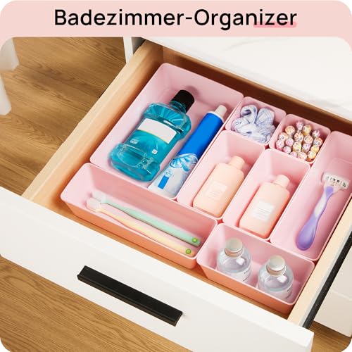 Vtopmart 25 PCS Plastic Drawer Organizers Set, 4-Size Versatile Bathroom and Vanity Drawer Organizer Trays, Storage Bins for Makeup, Bedroom, Kitchen Gadgets Utensils and Office | Plastic storage bins for organizing bathroom, bedroom, kitchen and office d