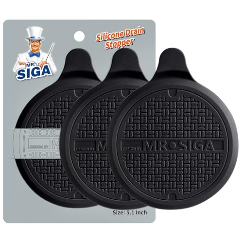 MR.SIGA Silicone Bathtub Stopper, Drain Stopper for Shower, Sink, 5.1" Diameter, Black, 3 Pack - color: Black