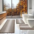 BSICPRO Bathroom Rugs Sets 3 Piece, Toilet Rugs U-Shaped Contour Bath Mat Set, Long Striped Absorbent Non Slip Chenille Shower Mat, Brown - color: Brown, size: 20"x47"+16"x24"+ U Shape 20"x24"