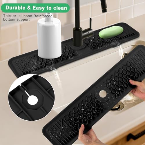 24 Inch Faucet Mat For Kitchen Sink ，5°Slope Fast Draining Silicone Mat , For Kitchen Sink Splash Guard, Bathroom Faucet Draining gadgets (black, 24" x 5.7")