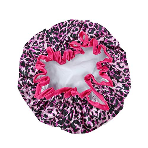 allydrew Reusable Women's Waterproof Shower Caps for Long Hair, Pink Leopard - color: Pink Leopard