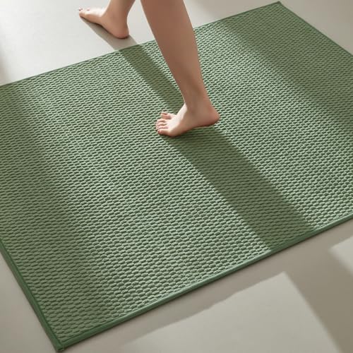 TYUU Large Bathroom Rugs Non Slip Washable Bath Rugs Super Absorbent Bathroom Rug Thin Quick Dry Low Pile Bath Mats, Sage Green 36"x60" - color: Sage Green, size: 3' X 5' (Rectangular)