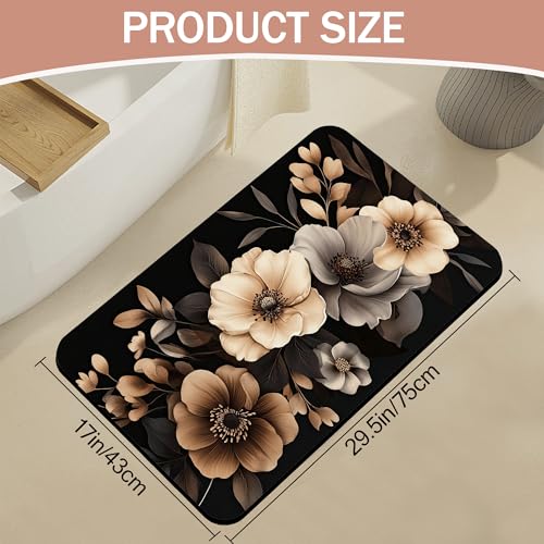 Bath Mat,Brown Black Flower Bathroom Rugs,Quick-Drying Non-Slip Rubber Bath Mats Artistic Absorbent Diatomaceous Earth Mat for Bathroom Home Decor 17"x29.5" - color: Brown Black Flower,artistic