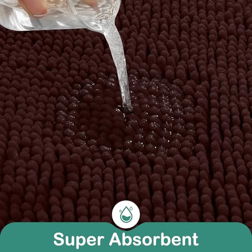 HOMEIDEAS Bathroom Rugs Set 2 Pieces, Ultra Soft Non Slip Absorbent Chenille Toilet Bath Mat Set (Brown) - color: Brown-brown, size: 1'8" x 2'8" (U Shape 20"x24"+20"x32")