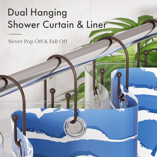 AmazerBath Shower Curtain Hooks, Simple Bronze Double Shower Curtain Hooks Rust Proof, Non-Slip Simple Shower Curtain Rings, Metal Shower Hooks for Shower Curtain Liner Bathroom, 12Pcs - color: Bronze, style: Minimalist
