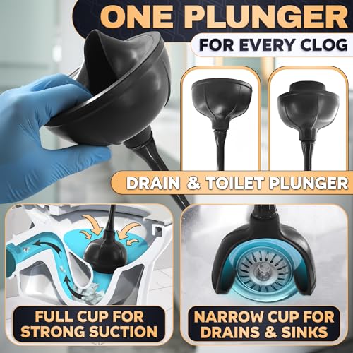 2-in-1 Black Toilet Brush and Plunger Set with Holder – Compact Bathroom Cleaning Combo, Strong Rubber Plunger & Stiff Bristle Brush, Space-Saving Stand, Fits Most Standard Toilets, 9.3×6.3×15.2 inch - color: Black