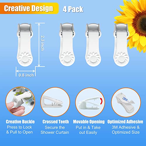 Sunflower Shower Curtain Clips, Shower Splash Guard Holders, Bathtub Curtain Liner Clips for Windproof & Splash Water (White-4 Pack)