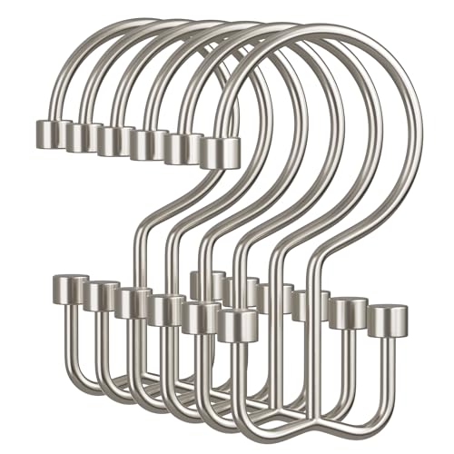 Amazer Nickel Shower Curtain Hooks, 12PCS Minimalist Simple Double Shower Curtain Rings, Rust-Resistant Metal Shower Hooks, Cylinders Shower Rings for Bathroom Shower Rods Curtains - color: Nickel, style: Cylinders - Double Hooks