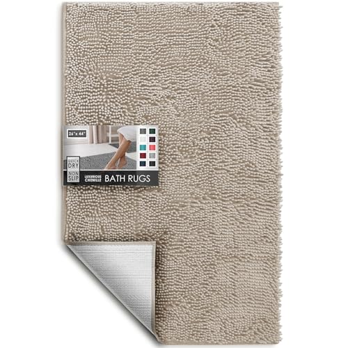 Hearth & Harbor Bathroom Rugs, Chenille Bath Mat - Machine Washable Bath Mats for Bathroom Non-Slip Backing Rubber, Quick Dry Bathroom Mat - color: Beige, style: 26 x 44