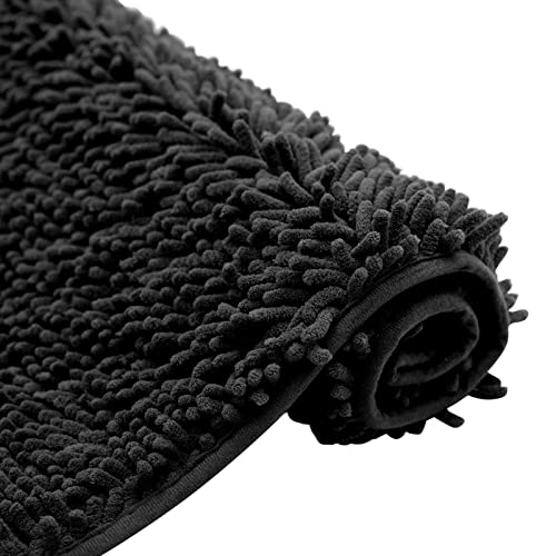 Non-Slip Bath Rug,Extra Soft Microfiber Bedroom Shag Carpet with Anti-Slip Backing,Water/Dust Absorbent Fast Dry Shower Mat,Sound Insulated Stairs Pad,Machine Washable (Black,12 x 19 Inches) - color: Black, size: 12"x19"