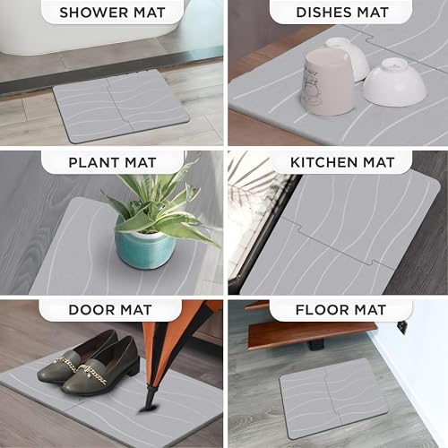 MOPHONICHOME Extra Large Stone Bath Mat 32 x 20 inches - Diatomaceous Earth Bathroom Stone Mat, Non Slip Quick Dry Diatomite Bathroom Rug, Absorbent, Modern Design, Easy to Clean, Grey - color: Extra Large Gray