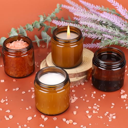 Accmor 4 oz Amber Glass Jars with Black Lids, 4 Pack Empty Glass Jars Makeup Sample Container with Inner Liners, Leakproof Round Airtight Cosmetic Travel Containers for Lotions, Creams, Candle Making - color: Amber, size: 4 Ounce