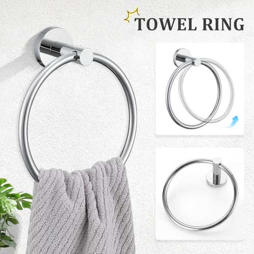 TURS Chrome 5 Piece Bathroom Hardware Set, SUS304 Stainless Steel 24 Inch Bath Towel Bar Set, Round Bathroom Accessories Kit Wall Mounted - color: Chrome