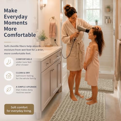 Yimobra Bathroom Rug Set 3 Piece - Super Absorbent Quick Dry Chenille Bath Mats & Toilet Rug, Non Slip Machine Washable, Extra Thick Shaggy Floor Mat for Shower Tub Sink, Camel - color: Camel, size: 24"x20" + 30"x20"+ 44"x24"