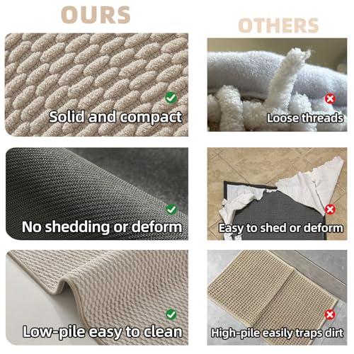 TYUU Bathroom Rugs Non Slip Washable, Super Absorbent Thin Bath Mat Quick Dry Low Pile Bathroom Rug, Beige 24"x47" - color: Beige01, size: 2' X 3'11" (Rectangular)