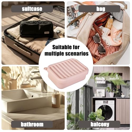 Silicone Travel Soap Case, Leak-Proof Soap Container with Pad, Peach Pink | Silicone Soap Holder, Travel Soap Case, Leak-Proof Soap Box, Removable Drain Tray, Portable Soap Container, Gym & Camping Use - color: Peach Pink
