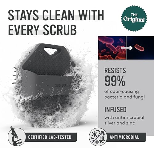 Sud Scrub® Antimicrobial Silicone Body Scrubber, Exfoliating Body Brush for Sensitive Skin, Antibacterial Shower Scrubber for Body, Bathroom Essentials for Men & Women, Charcoal - color: Charcoal