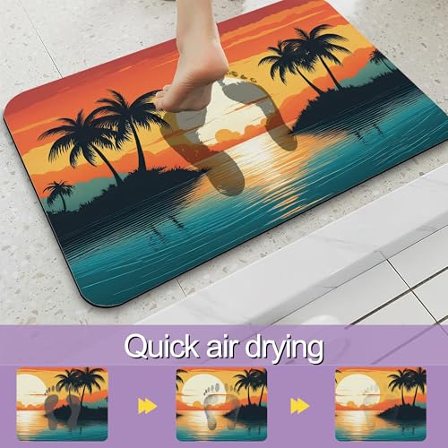 Summer Sunset Bathroom Rugs Mat, Super Absorbent Quick Drying Floor Mat for Bathroom Entryway 17"x30" (Palm Trees) - color: Sunset Palm Trees