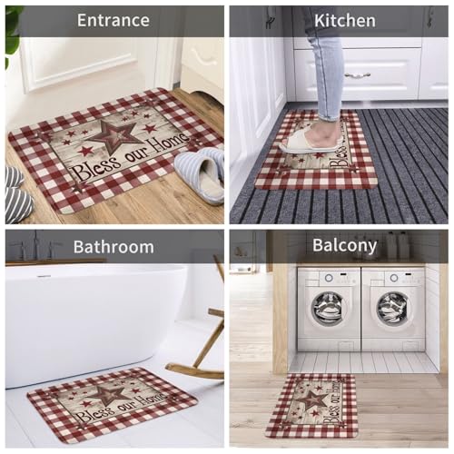 Bath Mat Country Star Burgundy Red Plaid Berry Retro Wood Grain Quick Dry Bathroom Rugs Non Slip Absorbent Shower Flannel Rug Floor Mat for Bathroom,Bathtub,Sink,Bedroom,16"X24" - color: Cay21