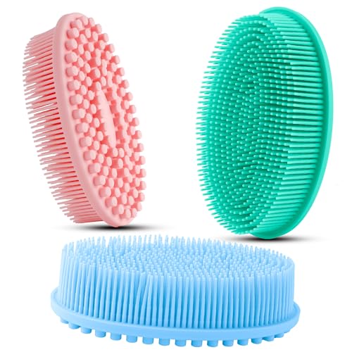 3 Pack Silicone Body Scrubber, Soft Silicone Loofah Exfoliating Body Scrubber, Silicone Body Brush Bath Shower Scrubber for Body, 2 in 1 Bath and Shampoo Wash Brush for Skin Exfoliation Men Women - size: Pink+Blue+Green