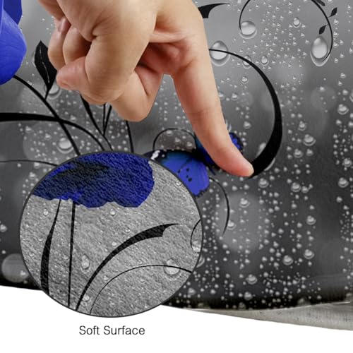 Royal Blue Rose Shower Curtain Set 4Pcs Floral Flower Butterfly Gray Grey Navy Antique Elegant Bathroom Curtains Toilet Lid Cover U Shaped Mat Non-Slip Rug Fabric Polyester 60x72 Inch - color: Royal Blue