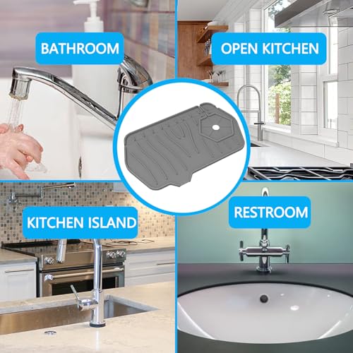 Mini sink splash guard 9.6” Dual – Sided Small Faucet Splash & Drain Mat Durable & Multifunctional faucet handle drip catcher tray for Kitchens and Bathroom Sinks (Gray) - color: A Style Grey