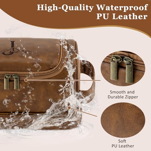 Personalized Dad Gifts from Daughter Son Mens Toiletry Travel Bag, Unique Shaving Bag Valentines Easter Fathers Day Christmas Birthday Gifts for Men Father New Dad Papa Grandpa Light Brown A - color: Light Brown, style: A