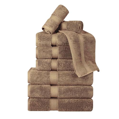 Superior Egyptian Cotton 800 GSM Plush & Absorbent, 9 Piece Set, Latte | Quick Dry, Soft Luxury Towel Set, Bath Essentials, Guest Bath, Spa, 3 Bath, 3 Hand, 3 Face Towel, Madeline Towels - color: Latte, size: 9 Piece Towel Set