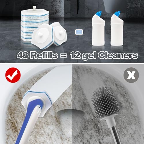 JEHONN Disposable Toilet Brush with 48 Wand Cleaner Refills, Wall Mounted Toilet Bowl Brush Holder Set, Bathroom Cleaning System for Sink Bathtub Wash Basin (Blue) - color: Blue