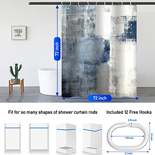 Lnond 4Pcs Grey Bathroom Shower Curtain Sets with Rugs, Blue and Grey Abstract Painting Gray Retro Bathroom Sets with Shower Curtain and Rugs and Accessories - color: Blue-01