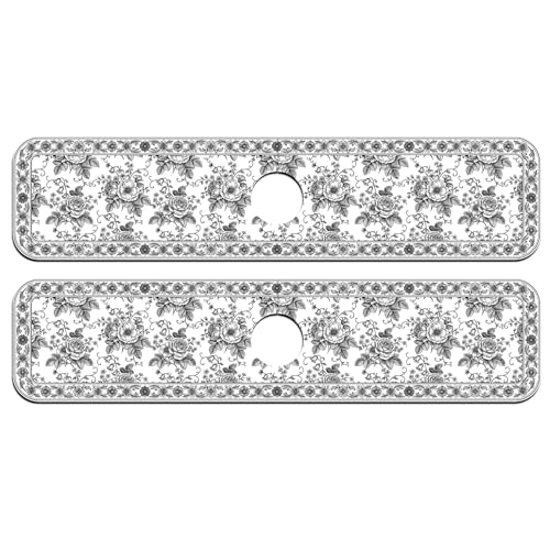 2 Pcs Kitchen Sink Splash Guard Faucet Mat Black Sketch Flowers Pattern Faucet Mat for Sinks Absorbing Drying Mats for Kitchen Bathroom - color: Black Sketch Flowers